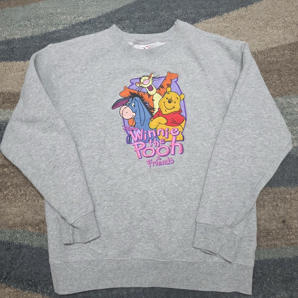 Disney Other - Disney Winnie the Pooh & Friends Embroidered Crewneck Sweatshirt Kids 10/12 Gray